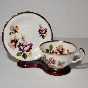 Royal Adderley Teacup and Saucer Pink Yellow Flowers Vintage